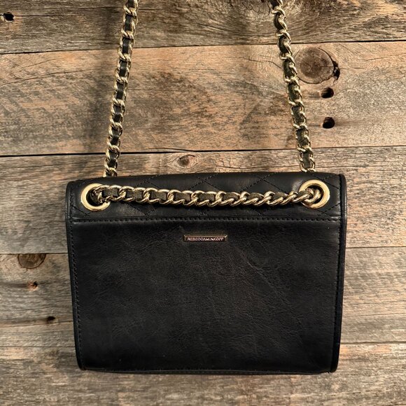 Rebecca Minkoff Black Quilted Leather Adjustable Chain Strap Crossbody bag. - Picture 4 of 10